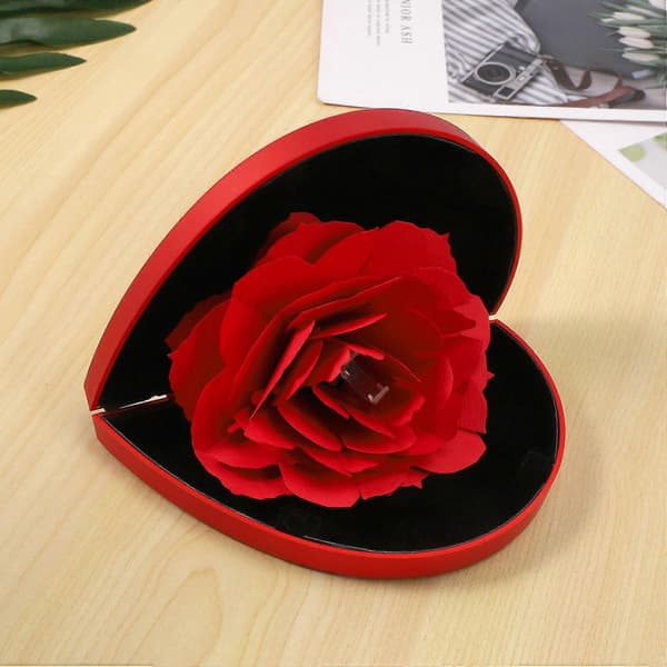 Rosblommande Rotationsringask, Frieriask, Rosbröllopsförlovningsringask, Smyckesförvaringsask