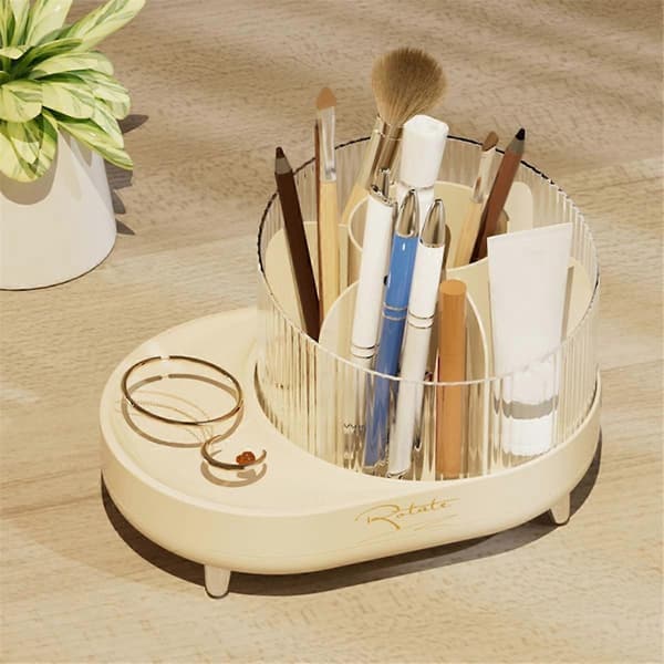 Makeup Børsteholder Organizer, 360 Roterende Makeup Organizer Bordplade, 7 Rum Klar Roterende Make