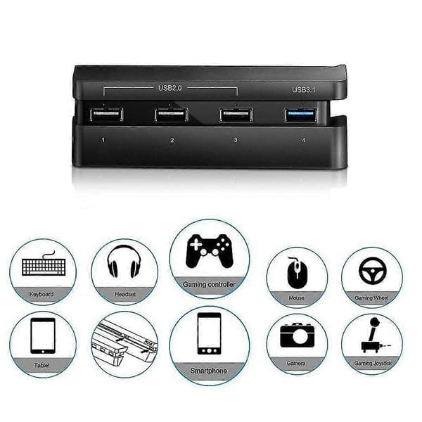 USB Hub til PS4 Slim 4 Port USB Opladningsstation Adapter (1 USB 3.0, 3 USB 2.0) med LED Display til P