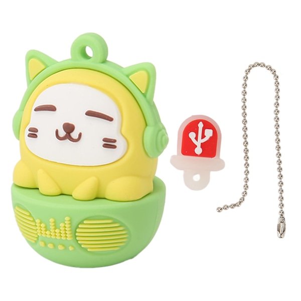 Sarjakuva USB-muistitikku PVC USB2.0 Kissa-kuvio Plug and Play Iskunkestävä U-levy Puhelimelle Kannettavalle Tietokoneelle Keltainen Vihreä 16g