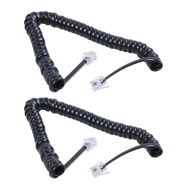 2x Replacement Rj9 4p4c Plug Coiled Stretchy Telephone Handsets Cable Line Black