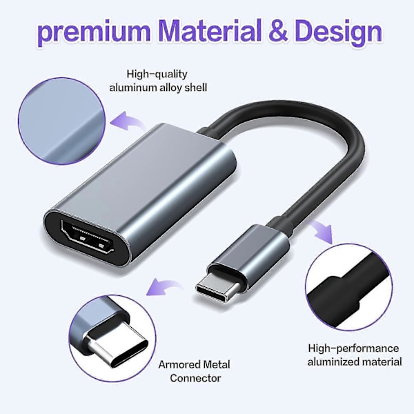 USB C til HDMI Adapter, Mini HDMI Type C Adapter til Thunderbolt 3 & Kompatibel med MacBook Pro/Air
