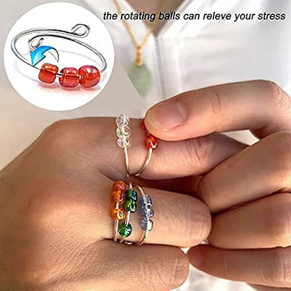 5 stk. Justerbar Angst Ring Med Perler Fidget Ring Dame Drejelig Ring