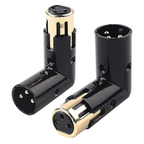 2 ST Audio Adapterkontakt Justerbar Hane till Hona Rätvinklig XLR Adapter 3-Pin Svart (XLR 90 Graders Adapter)