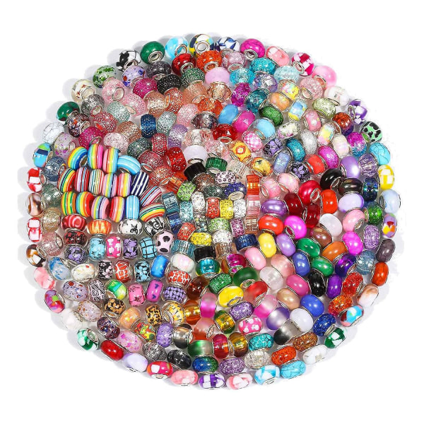 200 paket med glaspärlor med stora hål för smyckestillverkning, europeiska pärlor Bulk Blandade Färg Spacer Beads