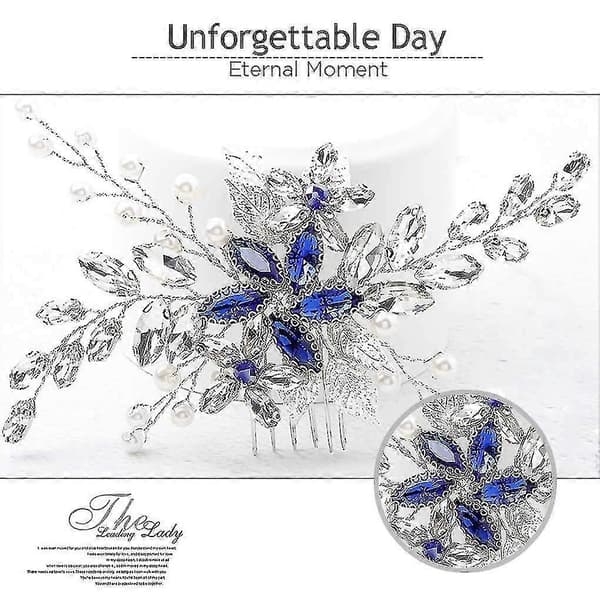 Bryllupshårkam Blå Rhinestone Brudehårtilbehør For Brud og Brudepiker Bryllupshårstykke Sølv
