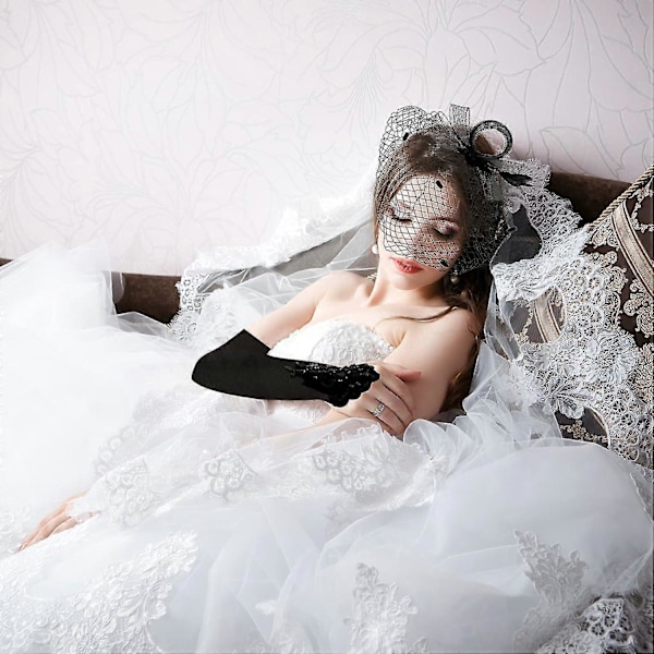 Fascinator - Lange Satin Opera Hansker For Kvinner