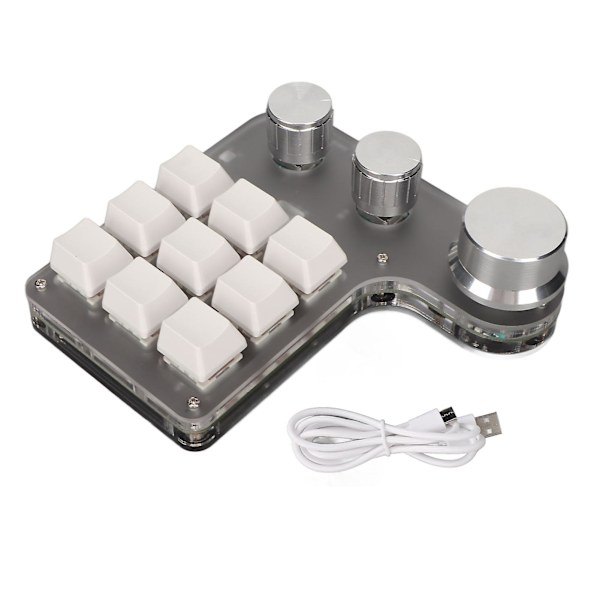 Mini Custom Keypad 9 Taster 3 Knotter Programmerbar RGB Bakgrunnsbelyst Programmering Makro Keypad for Datamaskin Spillprogramvare Hvit