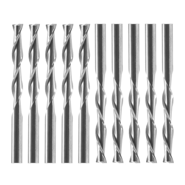 10x 1/8'' 3,175 mm Hårdmetall CNC dubbla tvåflöjliga spiralbitar Ändfräsfräs 22 mm