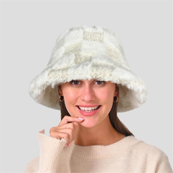 Rutig Bucket Hat Plysch Justerbar Bucket Hat Varm Fisherman Hat för män & kvinnor för vinter & sp