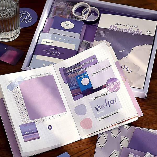 Æstetisk Scrapbogsæt (348 dele), Junk Journal Sæt med Journaling/Scrapbooking Tilbehør, Papirvarer