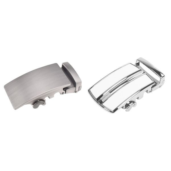 2 Pcs Men's Solid Buckle Automatic Ratchet Leather Belt Buckle, In The Middle With An Edge-silver &