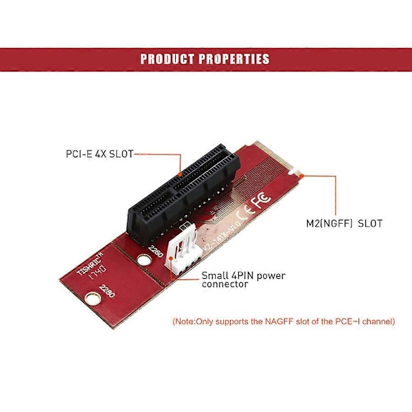 NGFF M.2 Key M2 PCIE-sovitin BTC-kaivinkoneen Riser-muuntimelle Punainen uros F