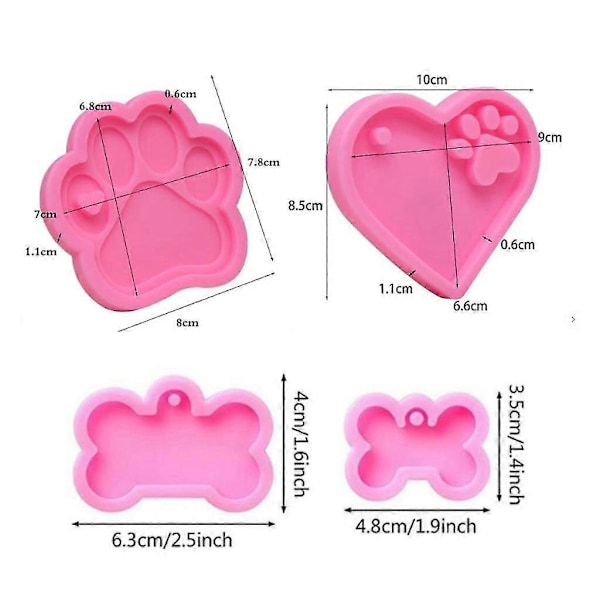 1 Sæt Kæledyr Hængende Skilt Epoxy Resin Form Kærlighed Bjørn Palm Knogler Rund Nøglering DIY Håndværk Smykker Vedhæng Silikoneform