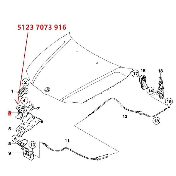 51237073916 Hette Sikkerhetslås Hektekrok Modell Hettelås for E90 / E91