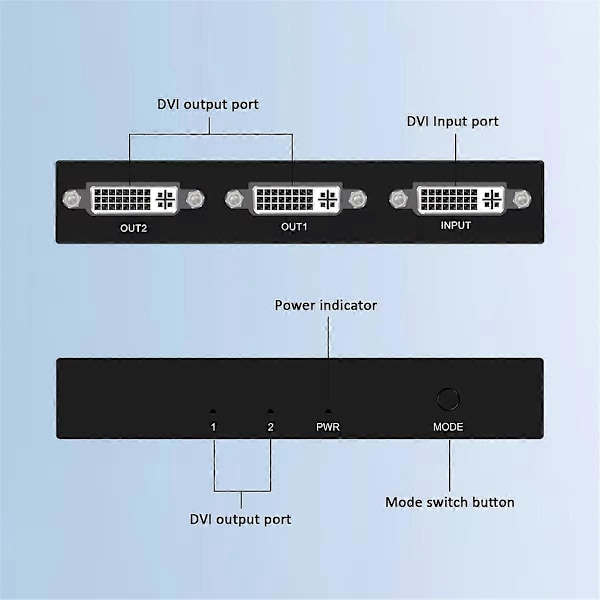 DVI-jakaja 1X2 Kytkin Laajenninadapteri 1 DVI-D-sisääntulo ja 2 DVI-D-ulostulo Kaksoisnäyttöä varten