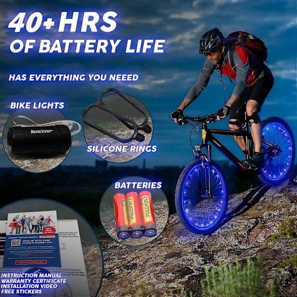 Blå Sykkelhjul Lys, To moduser er alltid på + blinkende MTB LED Eike Lys, Sykkellys Wire Hot Wheels Filament lengde 2M   (1 Dekkpakke)