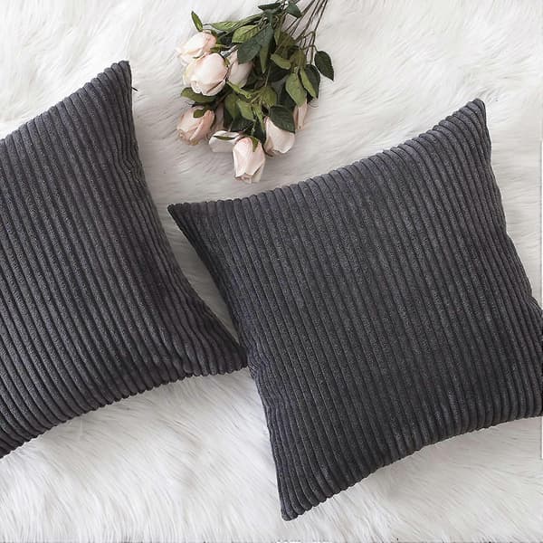 Pudebetræk Bløde Dekorative Stribede Fløjlsbukser Fløjl Firkantet Pyntepude Sofapudebetræk Sæt Sofa, Sæt Med 2, 18x18 Tommer (45cm), Mørkegrå