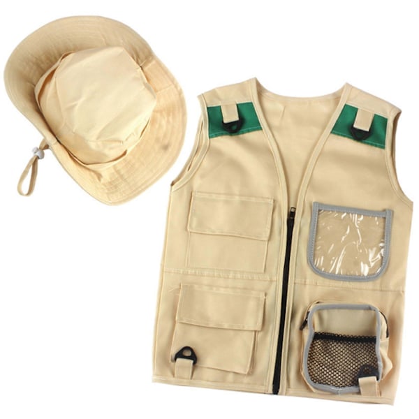 Outdoor Adventure Kit, Khaki Cargo Vest og Hat til Små Børn, Komfortabelt og Holdbart Explorer Kostume Legetøj til Rolleleg