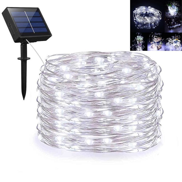 Solcellsstränglampor, Utomhus Solcells Fairy String Lights Med 100 LED 33ft Silver