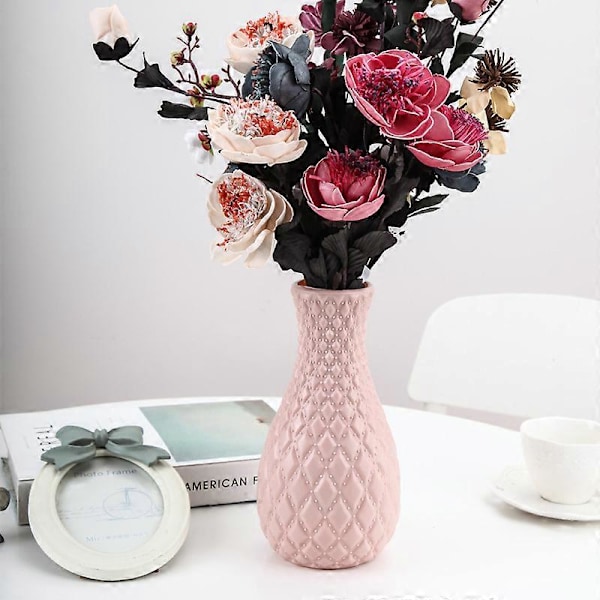 Plastvas Våt och Torr Blomsterarrangemangsbehållare Hydroponisk Vas Nordisk Färg Imitationsglasyr Vas, ROSA