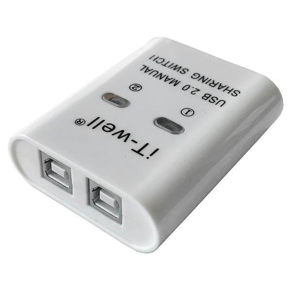 iT-well USB tulostimen jakamislaite, 2 in 1 Out -tulostimen jakamislaite, 2-porttinen manuaalinen kvm-kytkin jakaja-keskitinmuunnin valkoinen