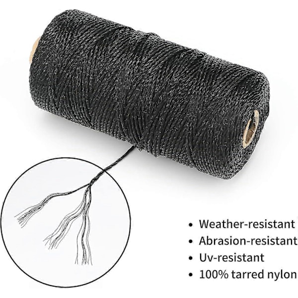 Musta nylonnyöri (2mm, 130m) - Säänkestävä, repeytymätön nyöri puutarhanhoitoon, askarteluun