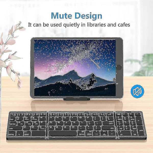 Sammenleggbart, USB-oppladbart trådløst tastatur for iOS, Android, Windows PC Laptop Smartphone - svart
