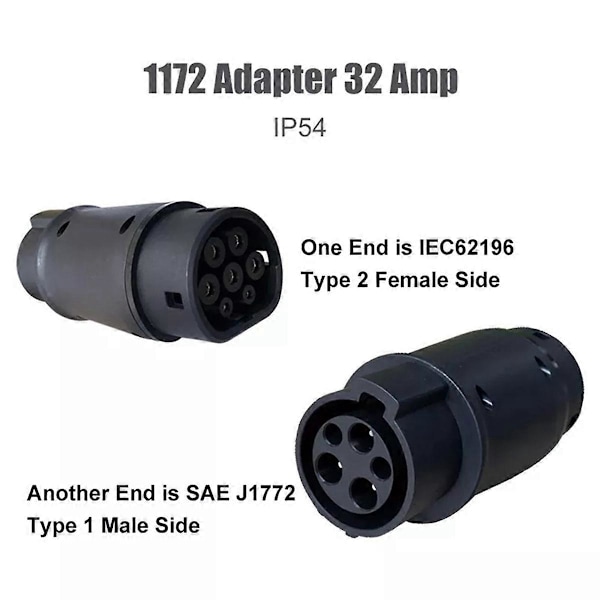 EVSE Adapter 32A J1772 Type 1 til Type 2 Pluggadapter, Elektrisk Bil Lader Ladekontakt