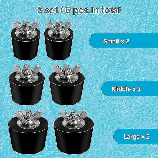 6-pack 3 Storlekar Pool Vinteriserings Pluggar för Simbassäng Hål, Expansions Pluggar för Överjordisk Pool Skimmer