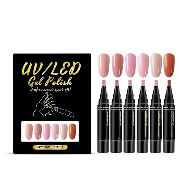 6-pack nagellackspennor, 3-i-1 gelnagellackspenna