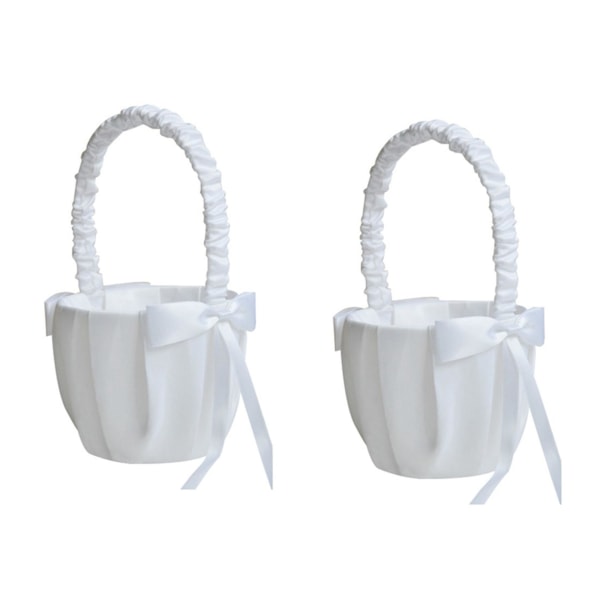 2x Romanttinen Bowknot White Satin Wedding Ceremony Party Flower Girl Basket