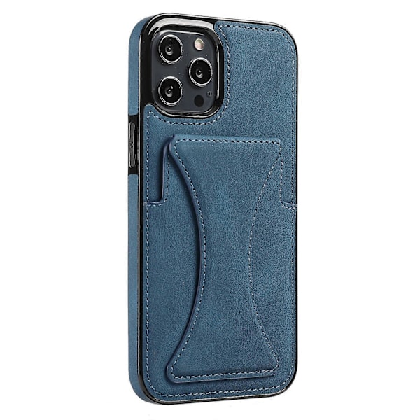 iPhone 13, Plånboksfodral - Smalt Syntetiskt Läderkortfodral med Canvas Twill-Stil Finish & 2 Kreditkortsfack [BLÅ]