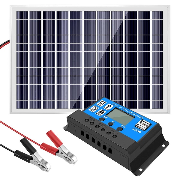 30W 12V solcellepanel batterilader+40A-kontroller for RV Bilbåt Hjem Camping