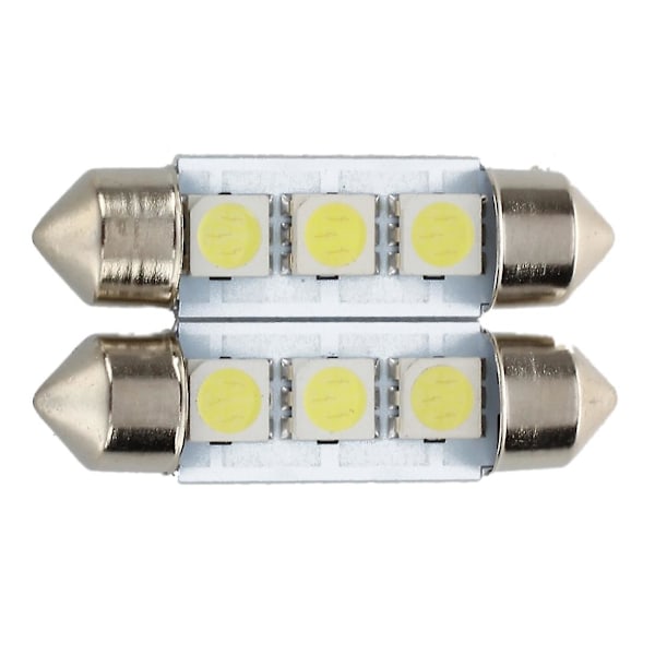 2x C5W 3 LED SMD 5050 36mm Hvit Pæreplate Festoon Kuppel Taklampe Billampe