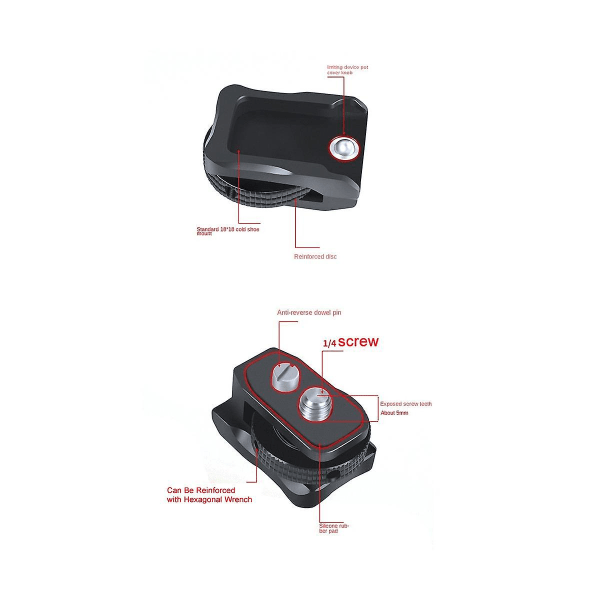 Hot Shoe Adapter 1/4 Screw Safety 360 Roterbar til DSLR kamera Rig Mic Monitor Flash Light Cold Shoe Mount, Type A