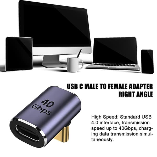 100W USB4.0 40Gbps 90 Graders USB Type C Han til USB-C Hun Adapter Exten