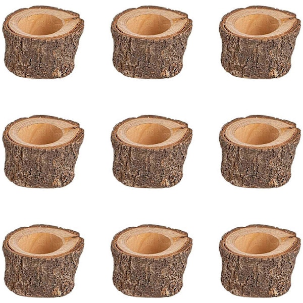9-pack Trä Tealight Ljusstakar, Votiv Tea Light Holder M Storlek Inre Hål Rustik Bröllopsdekoration