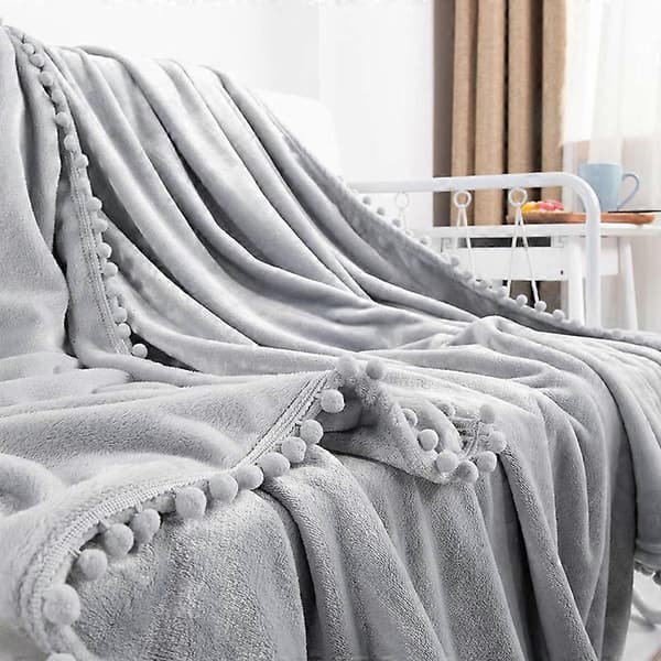 Plaid med Pom Pom-Plaider, Plaid til Sofa og Seng, Sød Hyggelig Plys Plaid (