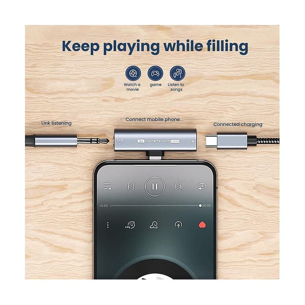2-i-1 USB Type-C til USB C/3,5 mm hodetelefonadapter DAC lydkonverter 32Bit/384KHz digital