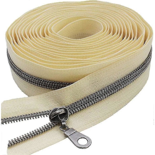 Gunmetal Metallic Nylon Dragkedja Per Meter Bulk Dragkedja Rulle 10 Meter Med 25st Dragskor För DIY Sömnad Hantverksväskor (beige)-AM