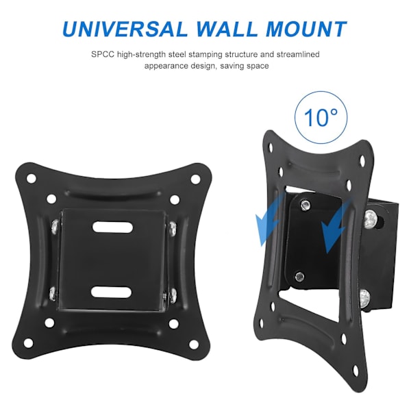 Universal veggfeste for 14-27 tommers LCD LED-skjerm, høydejusterbar skjerm, innfellbar vegg