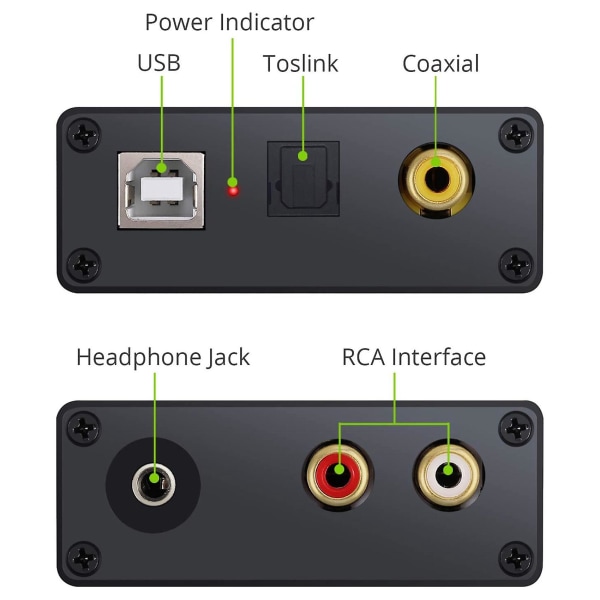 USB till SPDIF koaxial RCA och 3,5 mm hörlursuttag Converter USB DAC Optisk ljudadapter USB DAC PCM för Windows Mac