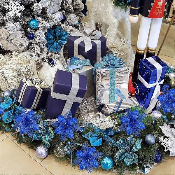 12 stykker juleblomster, juleblomster og kunstige juleblomster