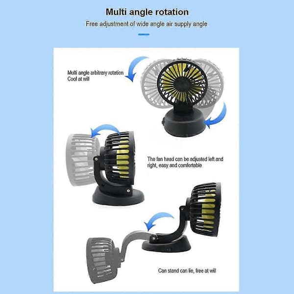 Batteridrevet ventilator, 12V cigarettænder mini ventilator klemme bil køleventilator