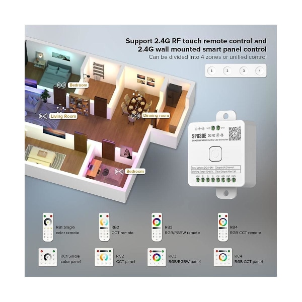 Sp630e Bluetooth LED-ohjain, tukee PWM:tä, yksiväristä CCT:tä, RGB:tä, RGBW:tä, RGBCCT:tä tai SPI/TTL-piiriä (WS2811)