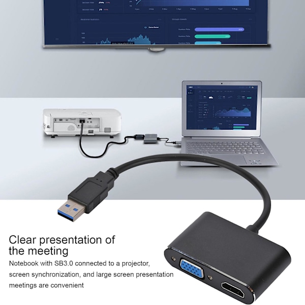 Videokonverter Plug And Play Dobbelt Skærmadapter USB C til HDMI-kompatibel/VGA Adapter Computer Tilbehør