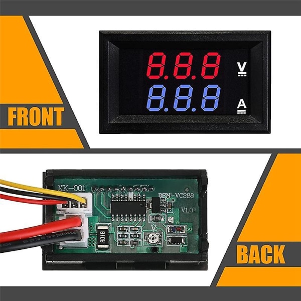 6 stk Digital Voltmeter Amperemeter DC 100V 10A Blå Rød LED Strøm Spenningsmåler Tester Dobbel Skjerm P