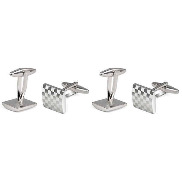 4x Mens Stainless Steel Business Shirt Silver Color Square Lattice Wedding Cufflinks