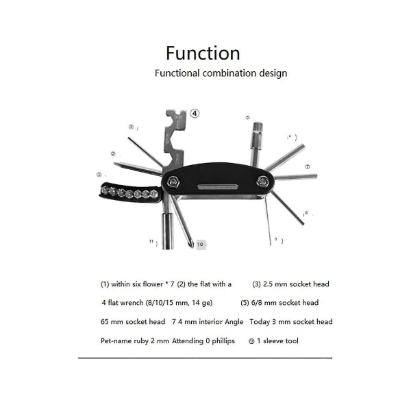 Sykkelreparasjonsverktøy Kombinasjon av dekkreparasjon Skrutrekker Verktøynøkkel terrengsykkelverktøysett Accesso
